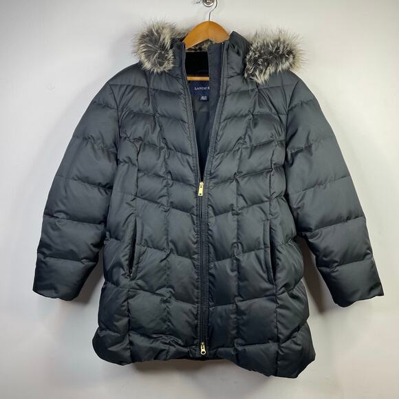 Lands' End Jackets & Blazers - Lands End Black Mid Length Down Puffer Winter Coat Faux Fur 1X Petite 16W 18W